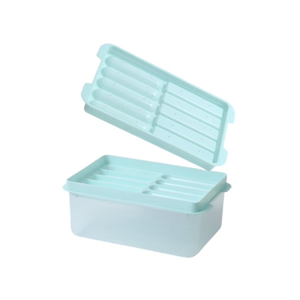 Injueey Bandeja para cubitos de hielo con tapa para refrigerador ordenado y cócteles creativos, bandeja para cubitos de hielo con caja de Cocina y Comedor Patrón de barras azul