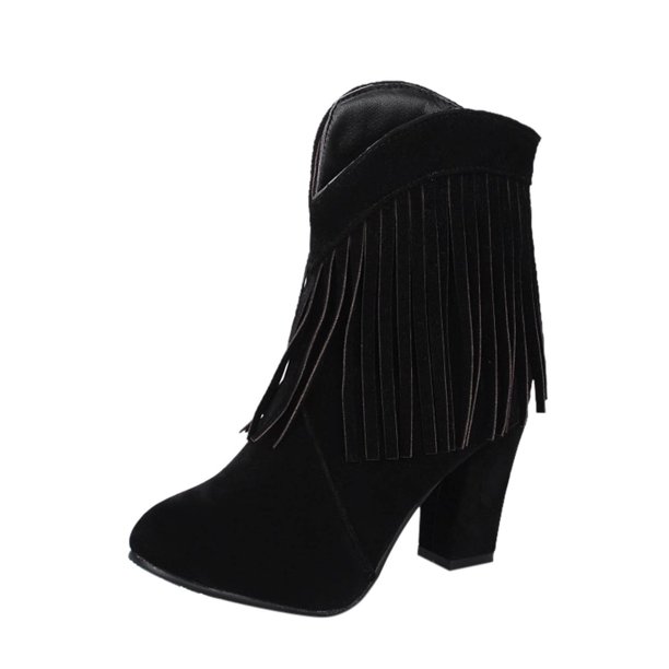 NECHOLOGY Botas Mujer Adulto Femenino Zapatos Botines para mujer Botas gruesas Heel Frosted Femenino Fashion Solid Color Fringe Tobille Boots High Women's Boots (Black, 9.5-10)
