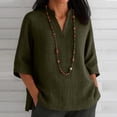 thumbnail image 6 of YuXingFu Plus Size Tops for Women Dressy Long Sleeve V-Neck Asymmetrical Tops - Pleated Detail Silk for Daily Army Green M, 6 of 8