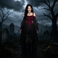 thumbnail image 2 of Gothic Witch Dress For Women Off Shoulder Butterfly Sleeve Lace Halloween Dress Medieval Vampire Vintage Gothic Outfit, 2 of 5