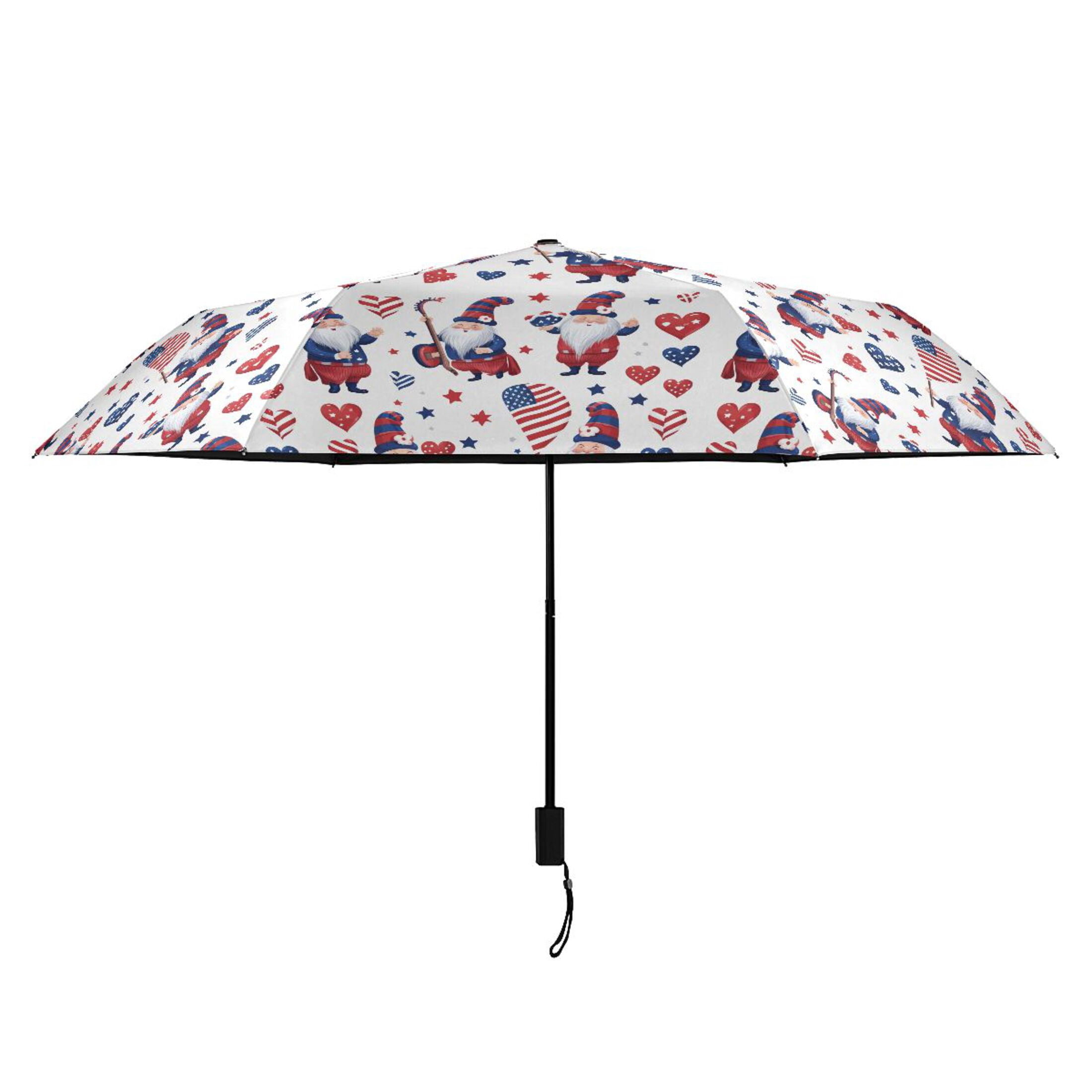 Dwarf Heart American Flag Compact Sun Umbrella Windproof Travel Umbrellas for Rain Strong Portable UV Protection