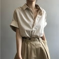 thumbnail image 2 of Women Blouses Spring Summer Simple Short Batwing Sleeve Turn Town Collar Shirts Khaki L YIWEI, 2 of 10