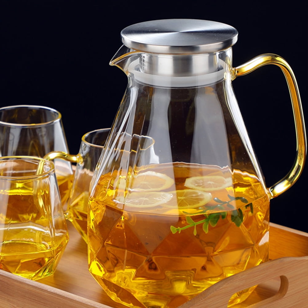 Glass Jug with Lid 1 Gallon Refrigerator Pitcher Dispenser Nightstand Teapot Stainless Steel Kettle