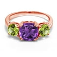 thumbnail image 2 of Gem Stone King 18K Rose Gold Plated Silver Purple Amethyst and Green Peridot 3 Stone Engagement Ring for Women (3.20 Cttw, Gemstone February Birthstone, Cushion 8MM, Size 9), 2 of 5