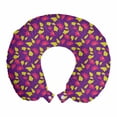 thumbnail image 1 of Floral Travel Pillow Neck Rest, Spring-Themed Layout of Flowers and Leaves in Tones, Memory Foam Traveling Accessory Airplane and Car, 12", Purple Hot Pink, by Ambesonne, 1 of 2