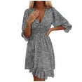 thumbnail image 1 of Mini vestido de manga 3/4 con cuello en V informal de otoño para mujer a la moda Fridja  yut4987, 1 of 8