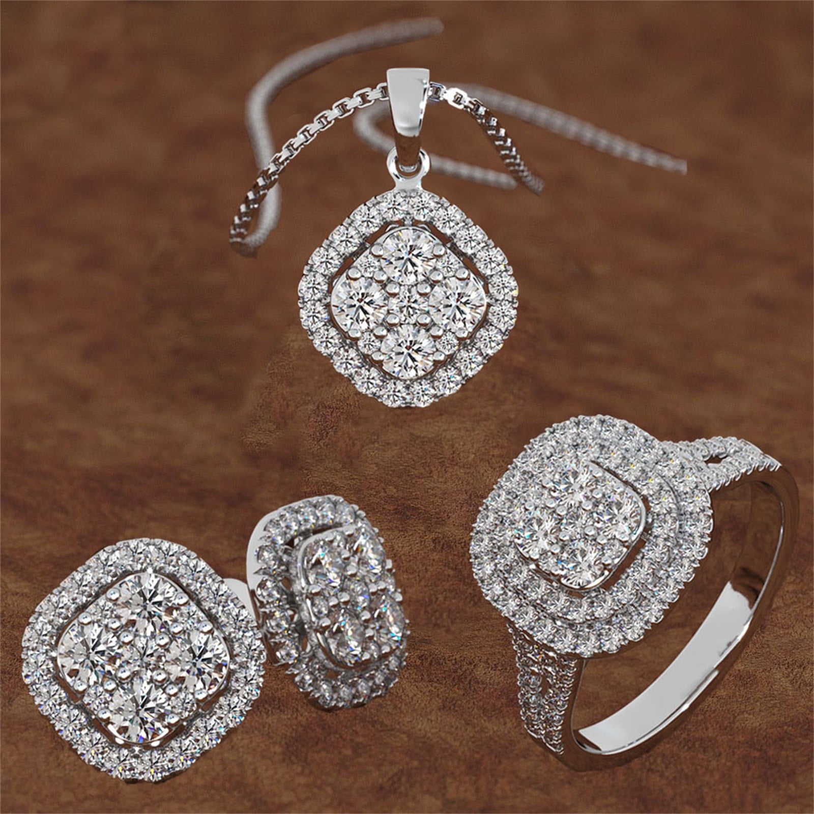 Fashion Rhinestone Women Necklace Earring Jewelry Set Wedding Engagement Gifts