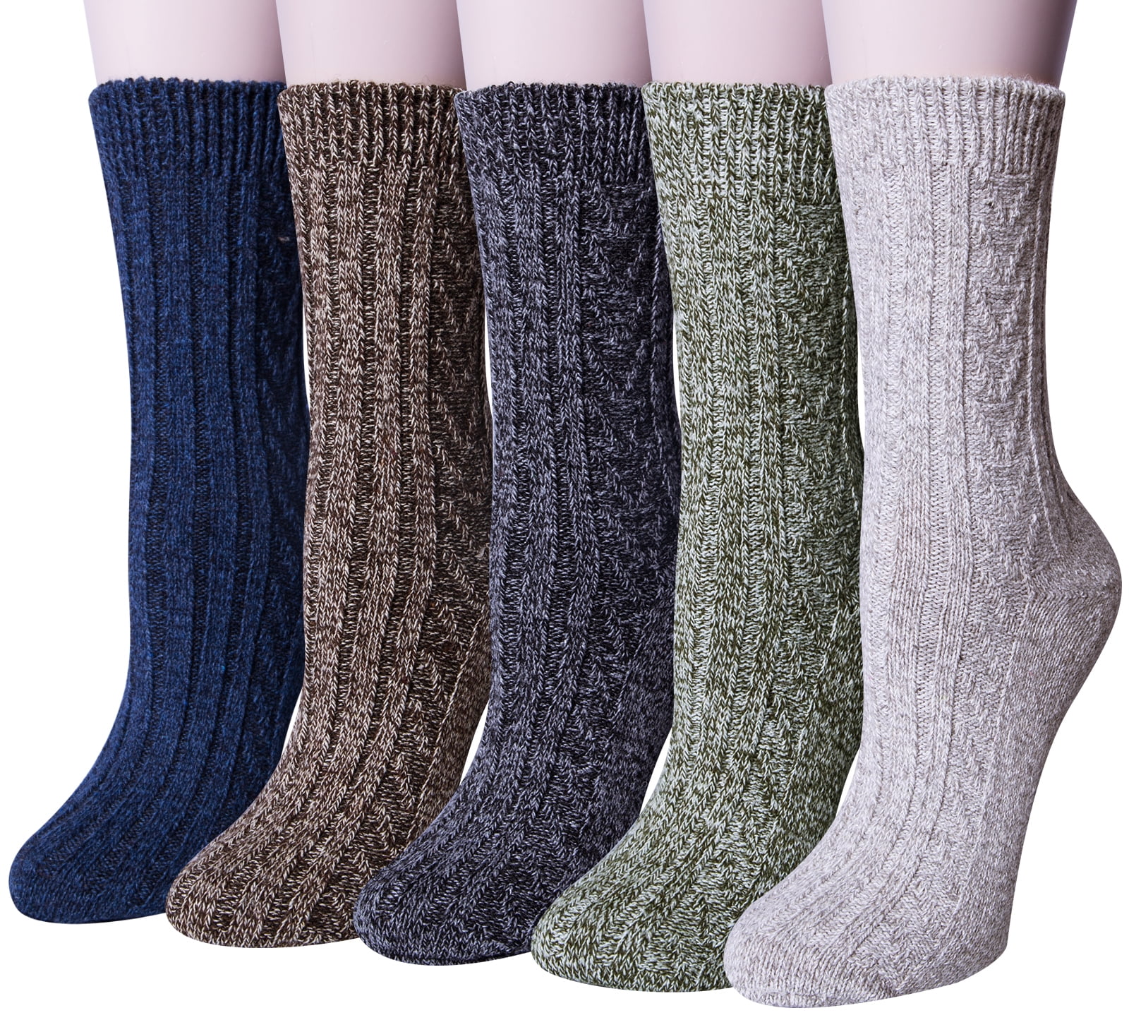 Loritta 5 Pairs Warm Wool Socks for Women, Thick Knit Thermal Crew ...