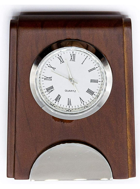 Retro Chrome-Plated Table Desk Wood Silver Block Clock