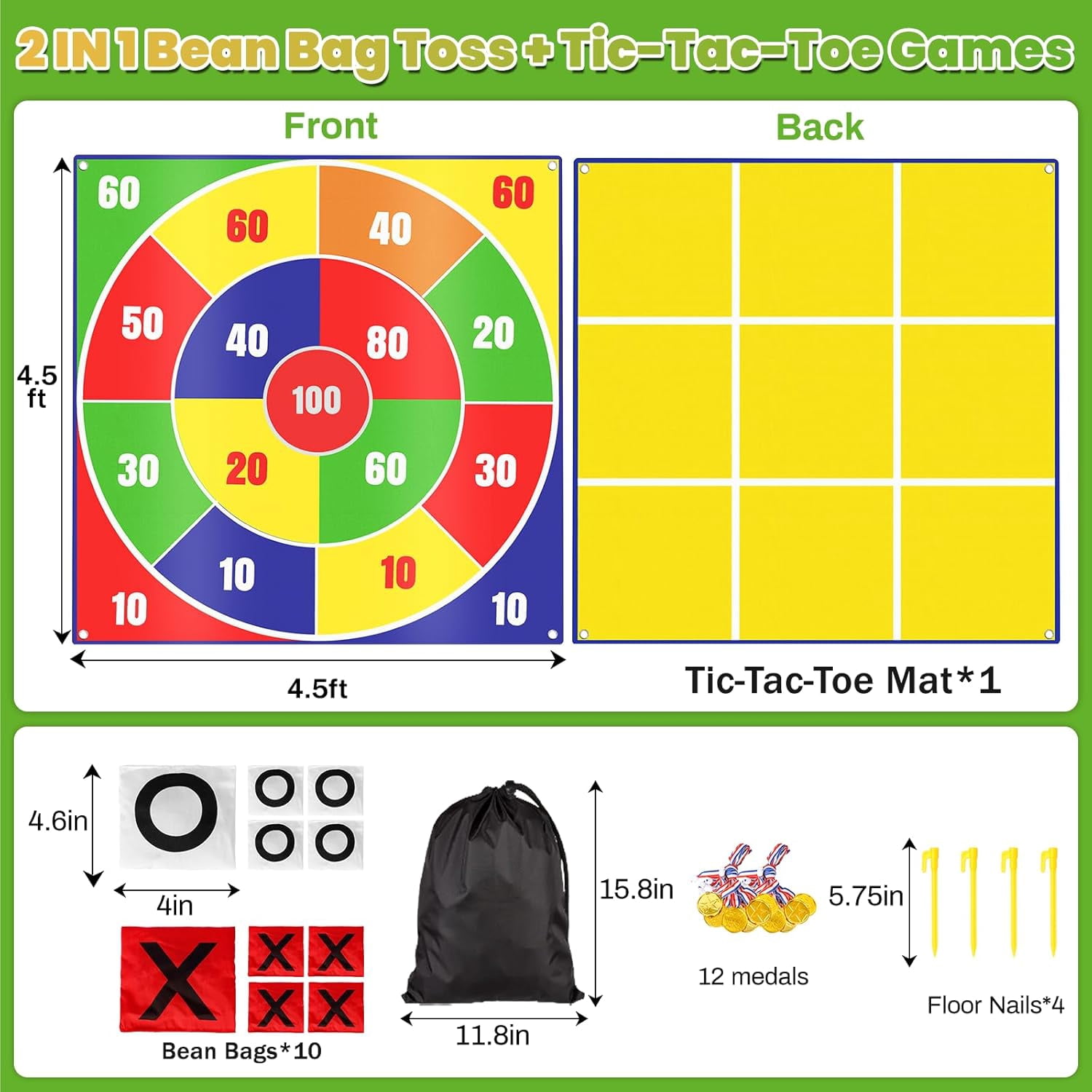 2-in-1 Giant Bean Bag Toss & Large Tic Tac Toe Outdoor Games for Kids Adults-4.5ft Giant Outside Lawn Yard Camping Field Day Games for Kid Family-Backyard Fun Carnival Outdoor Giant Yard Games