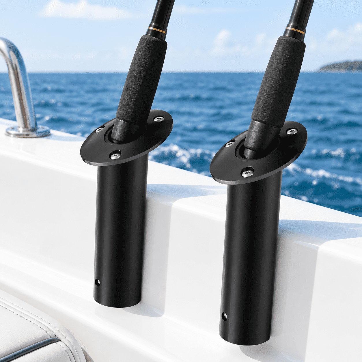 30 Degree - PVD Black 2 Pack 316 Stainless Steel Boat Fishing Rod Holders Flush Mount