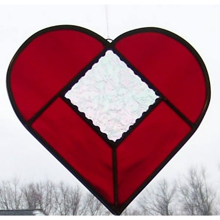 Iridized Stained Glass (Ruby Red and Clear Iridized Gluechip Stained Glass Heart 7 Inch, Hand Made in the US By The Avenue Stained Glass Ship from)