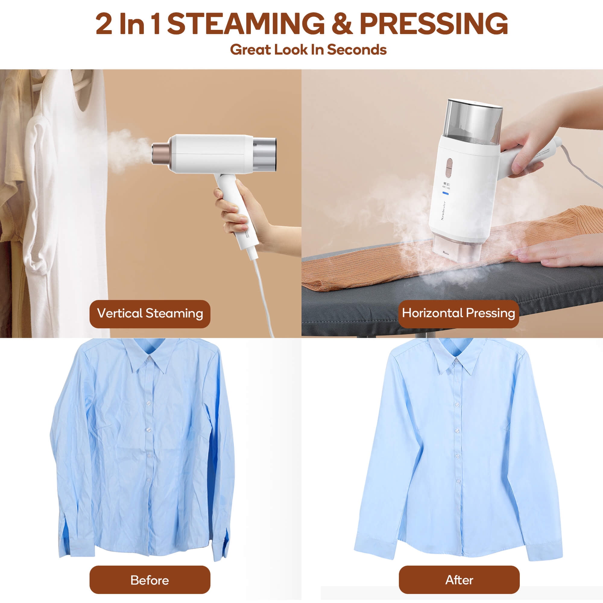Dual Voltage Travel Steamer for Clothes, 100-240V Worldwide Handheld Garment Steamer, Fast 20-Second Heat Up, 180ml Detachable Tank, Portable Steamer for Business Travel, Vacation & Home