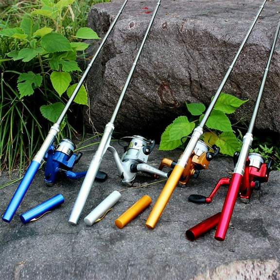 New Release,Mini Portable Pocket Fish Pen, Aluminum Alloy Fishing Rod with Reel, Compact Design,Vsgery,Black