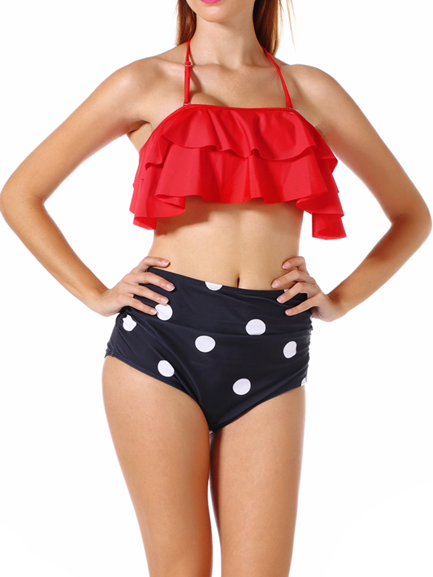 Lanbter Women Bikini Swimwear Set Plus-Size Printed High Waist Split Two-Piece Swimsuit Sets