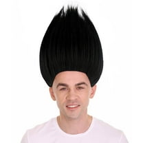 HPO Adult Unisex Spiky Troll Wig, Black Color, Perfect for Cosplay & Halloween Wig, Synthetic Fiber