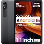 Blackview 11 inch Android 15 AI Tablet 128GB ROM 12GB RAM Octa-core T606 Widevine L1 GMS Dual Camera 5G Wifi Tablet, Tab 90 WiFi, Gray