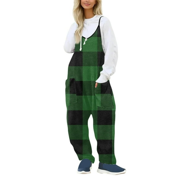 Baqcunre Women's Jumpsuit, Women's Spring V Tie Pocket Loose Casual Jumpsuit Army Green L