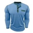 thumbnail image 4 of Handshe Men's Casual Fashion Solid Color Round Neck Button Pocket Long - Sleeved Shirt/T - shirt, 4 of 6