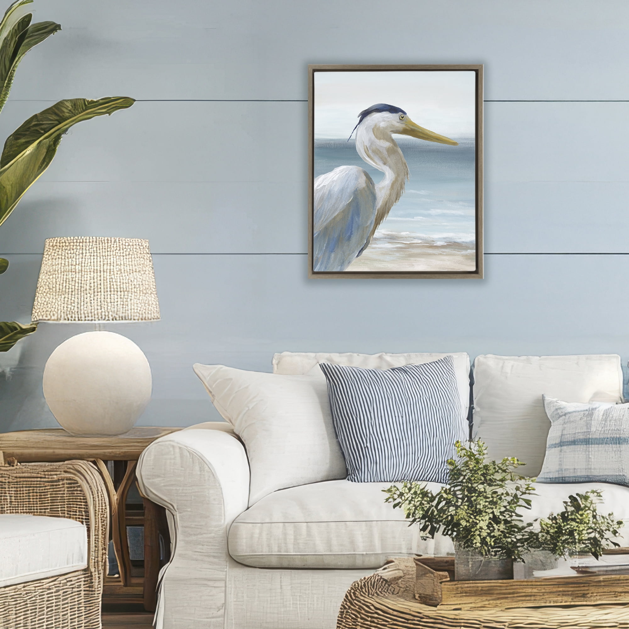 Stupell Industries Right Gazing Heron Brown Framed Floater Canvas Wall Art, design by Nan