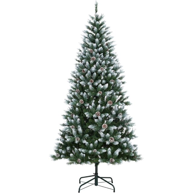 Snow Flocked Artificial Christmas Tree, Christmas Tree with Pinecones, Xmas Trees with Hinged Structure & Foldable Metal Stand, Easy Setup for Holiday Decor