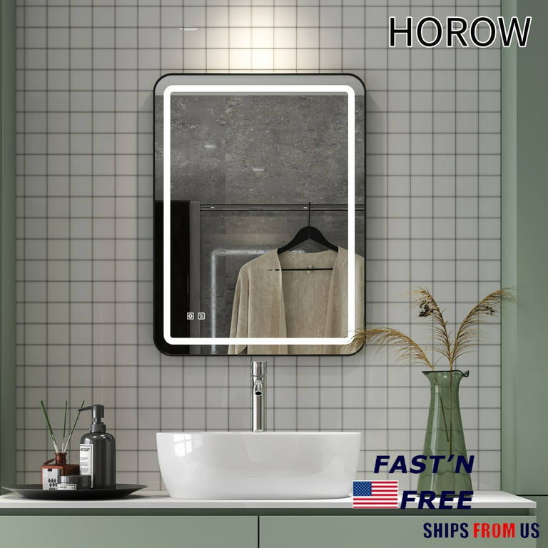 Homedex 40”x 32” Bathroom Led Vanity Mirror with 3 Colors Light, Dimmable  Touch Switch Control, Anti-Fog Wall Mounted Makeup Mirror for Wall