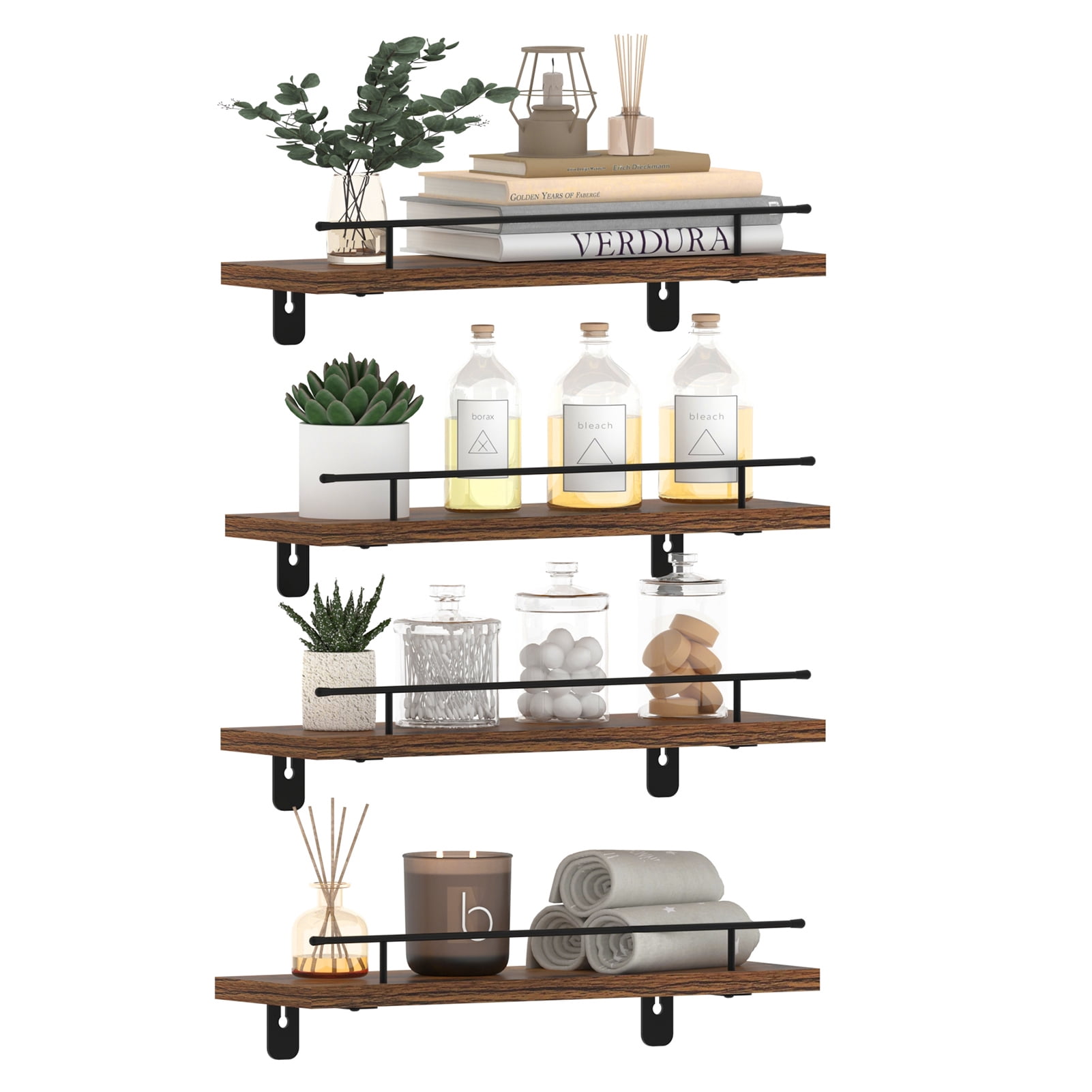 Black Floating Wall Shelves Set of 4, Rustic Floating Storage Shelf for Bathroom,Kitchen Room, Living Room