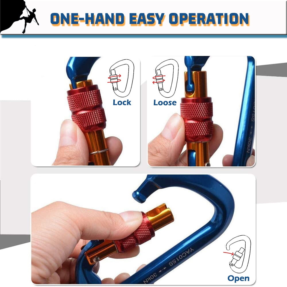 KANCOKIT 3Pack Screwgate Locking Carabiner D-Ring Clip Hook,  30KN Heavy Duty Carabiner Hook for Climbing Caving, Blue