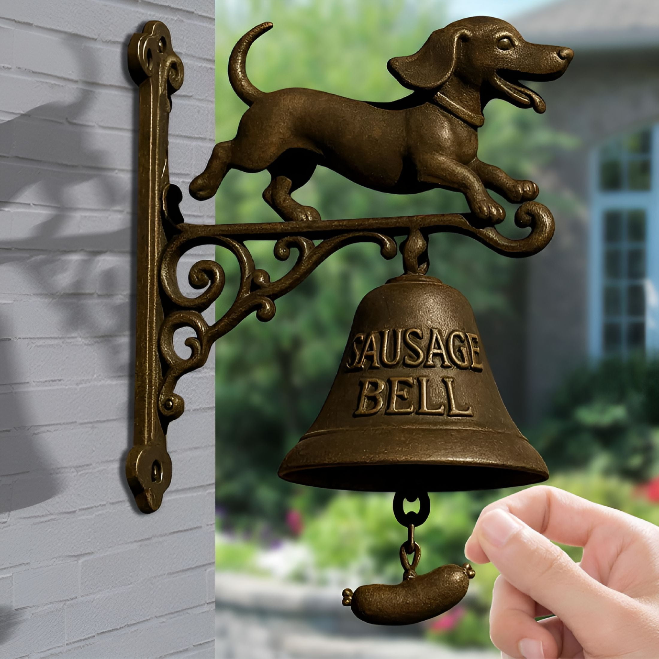 TALENO Witch Dachshund Farmhouse Doorbell - Hangable Manual Ring Decorative Bell for Opening Home Wall Housewarmings Garden Fence Shop Courtyard Cottage Entrances Bell for Door