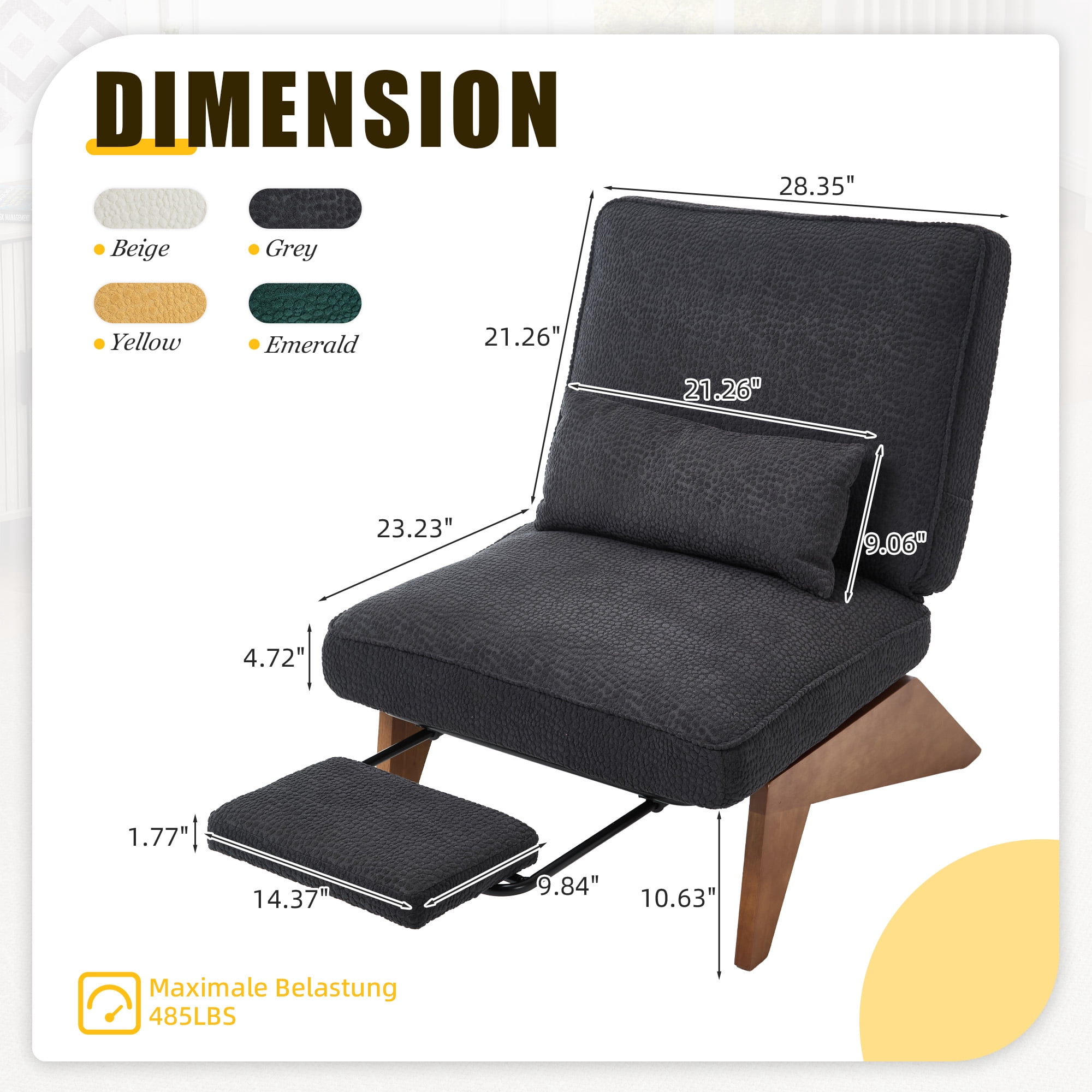 Homefun Modern Adjustable Lounge Chair with Footrest,Wooden Base Upholstered Recliner for Reading Rest Circle Fleece