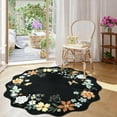 thumbnail image 2 of Floral Washable Round Rugs, Non-Slip Soft Round Rug 4ft Ultra-Thin, Small Boho Circle Carpet for Entryway Kitchen Bedroom Nursery Bathroom, Black/Grey, 2 of 14