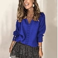 thumbnail image 1 of Suéter de cuello en V con encaje para otoño e invierno, suéter holgado de manga larga de color sólido para mujeres europeas y americanas, 1 of 6