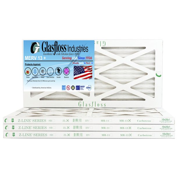 Glasfloss Air Filter 10x20x1 1" MERV 13 (Pack of 4) Pleated AC or