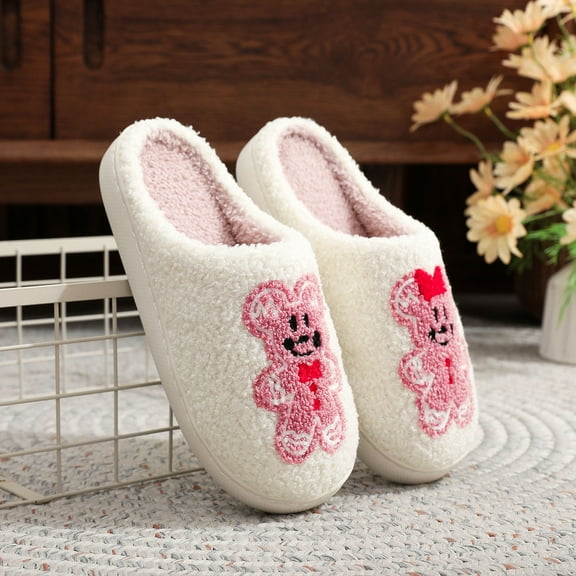 Christmas Slippers For Women Indoor Outdoor Slippers Women 2025 Plush Memory Foam Fluffy Slippers With Thick Bottom Soft Vintage Home Shoes