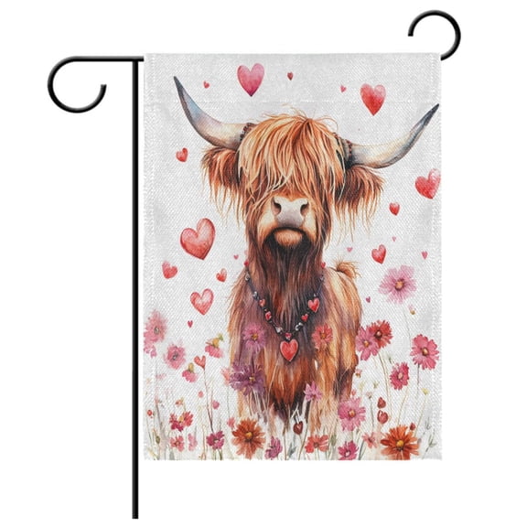 Ryvnso Highland Cattle and Hearts Pattern Garden Flag 12x18 Inch Double Sided Seasonal Yard Decoration