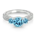 thumbnail image 2 of Gem Stone King 925 Sterling Silver Swiss Blue Topaz and White Moissanite Engagement Ring for Women (2.44 Cttw, Gemstone November Birthstone, Round 7MM and 4MM, Size 7), 2 of 3