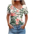 thumbnail image 2 of Fiudx Ofertas Flash Del Día Top Informal de Primavera y Verano de Manga Corta con Cuello En V para Mujer, 2 of 5