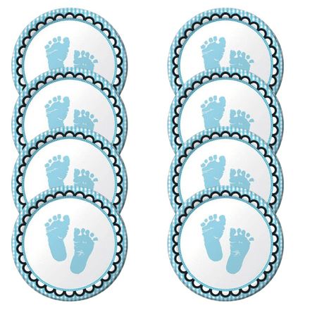 Sweet Baby Feet Blue Baby Shower Cake Plates (8 Pack) - Baby Shower Party Supplies