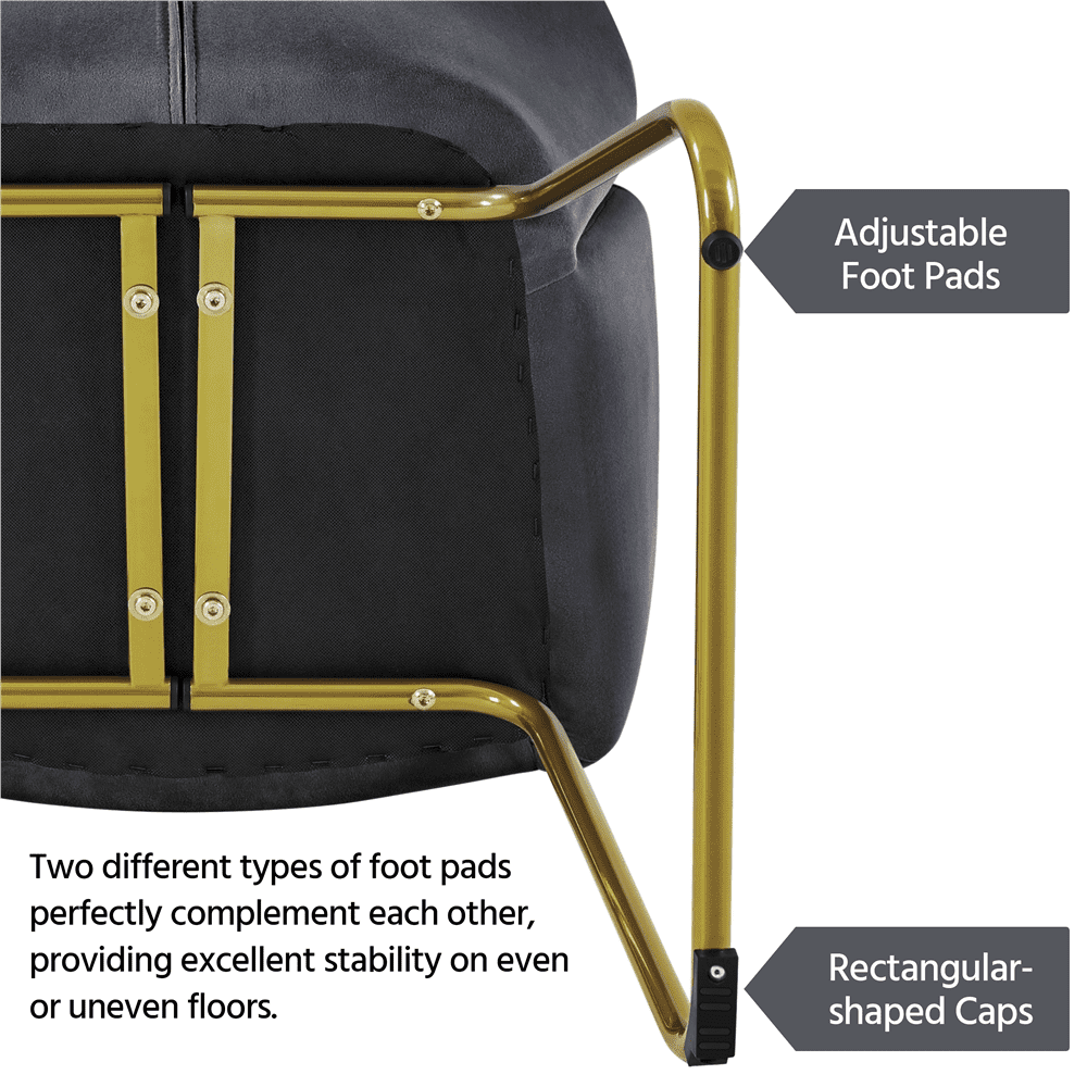 Alden Design Glam Velvet Accent Chair with Golden Metal Legs, Dark Gray