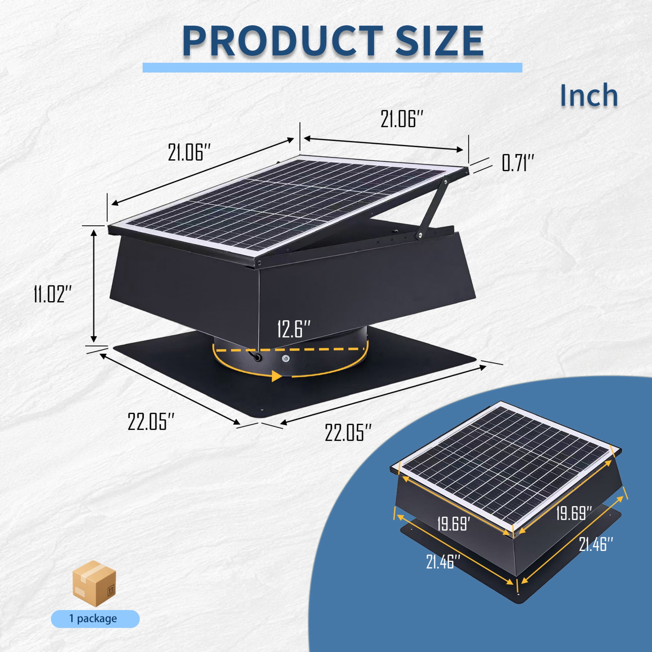 Noble House 12" Trapezoidal Solar Roof Vent Fan, 40W Dual Power Attic Exhaust Fan for Attic Garage Greenhouse, Black
