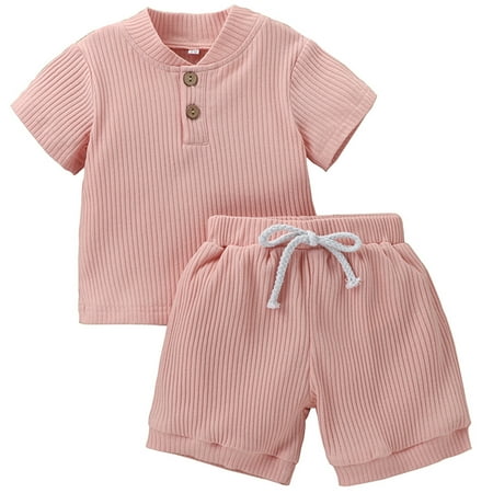 

Toddler Baby Boys Girls Summer Short Sleeve Solid Top+Shorts Outfits Set Fashion Children s Suit