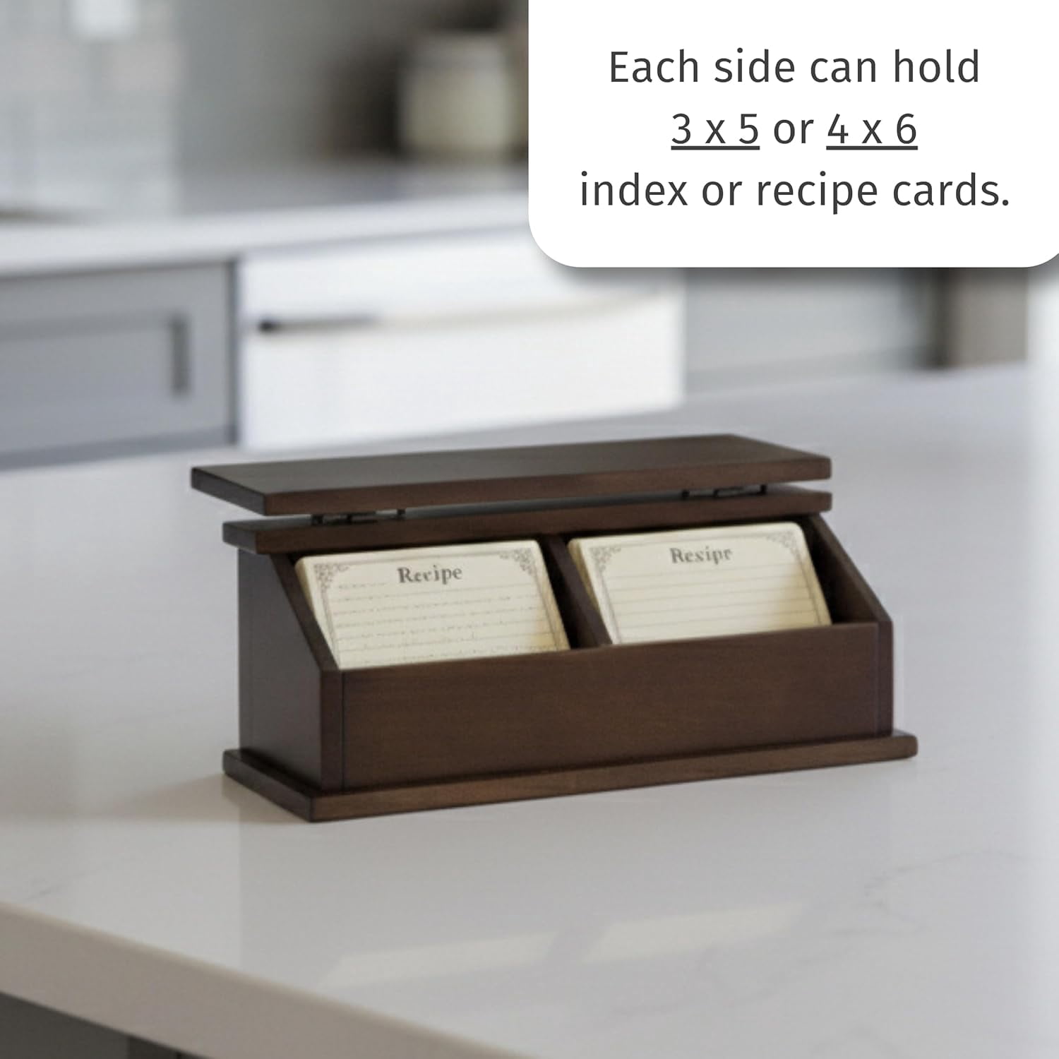 DutchCrafters Solid Brown Maple Wood Double Recipe Card Holder for Baking, Cooking - Kitchen Decor & Organization Box, Holds 4x6 or 3x5 Cards - Amish Made in USA