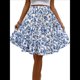 thumbnail image 2 of Falda de Mujer con Estampado Floral, Dobladillo con Volantes, Cintura Alta Elástica y Lazo Frontal. Azul Pavo Real XL, 2 of 10