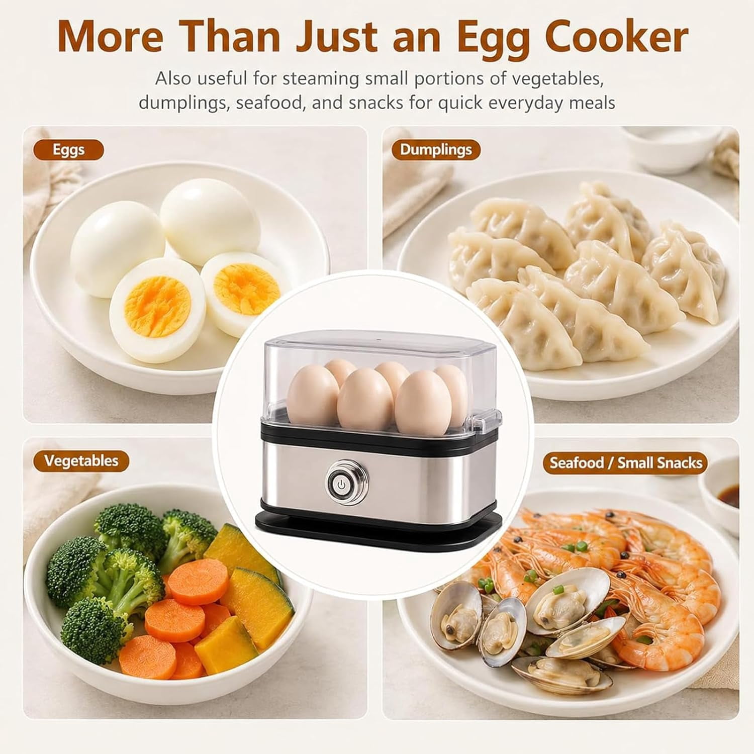 Multifunctional Egg Steamer with Clear Lid, Electric Egg Cooker 6 Egg Capacity, Compact Kitchen Eggs Steaming Pot, Mini Food Steamer for Soft Medium Hard Boiled Eggs (1pcs)