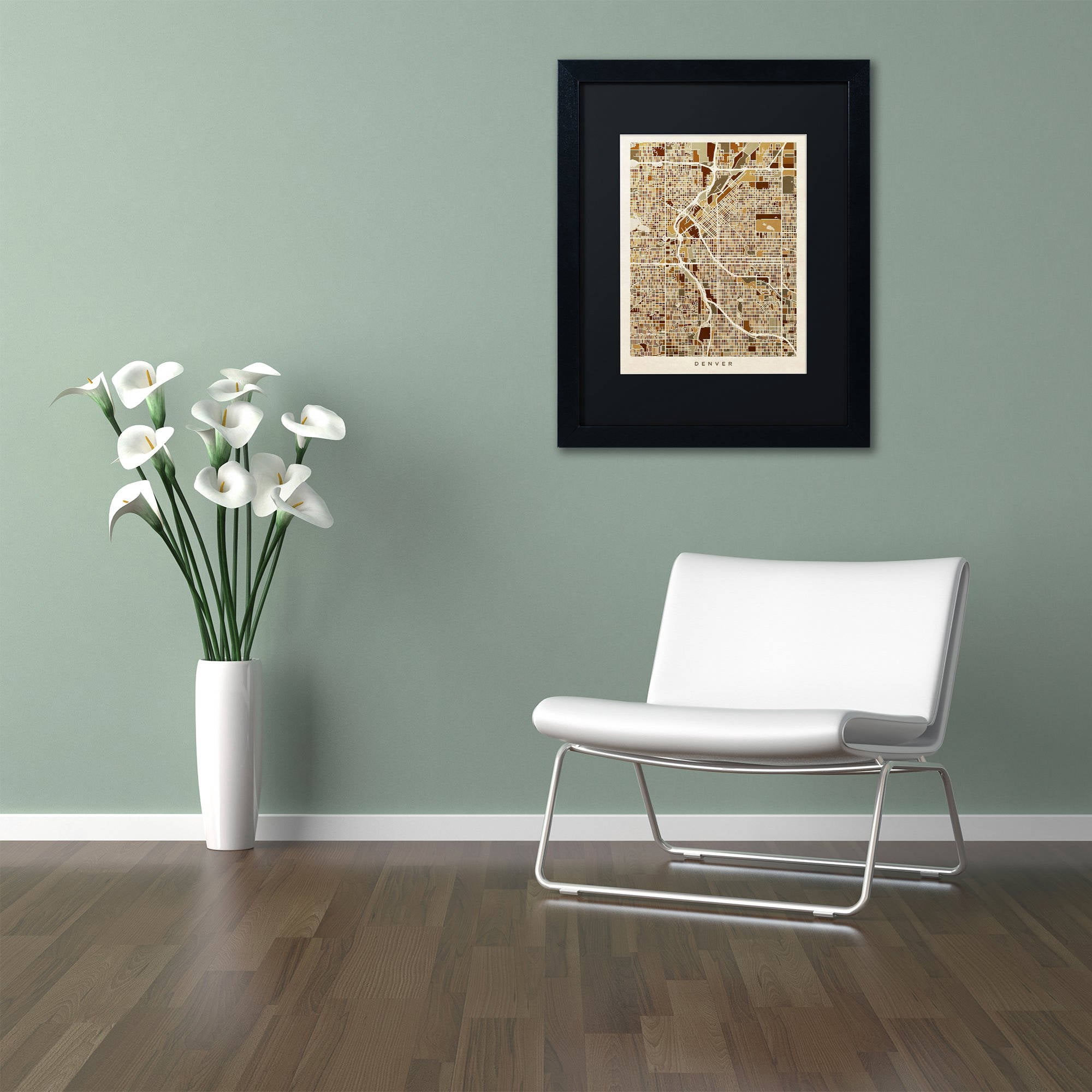 Trademark Fine Art "Denver CO Street Map Brown" Canvas Art by Michael Tompsett, Black Matte, Black Frame