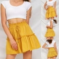 thumbnail image 2 of Women Summer Drawstring High Waist Mini Pleated Skater Skirt Solid Color Flared Ruffle Hem Loose Swing A-line Streetwear Yellow Xl, 2 of 5