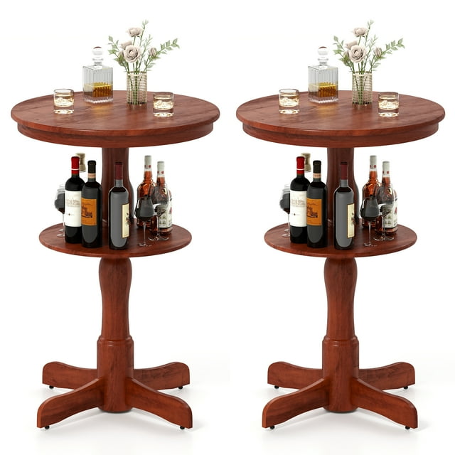 Gymax 2PCS 2-Tier Round High Top Table w/ Storage Shelf & Pedestal Base for Kitchen