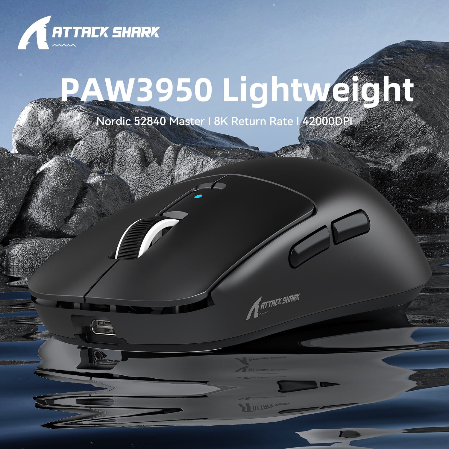 ATTACK SHARK R6 Ultralight 39g Wireless 8K PAW3950MAX Gaming Mouse, Nordic 52840 Chip, DPI up to 42000, 8000Hz Polling Rate, Ice-feeling Coating