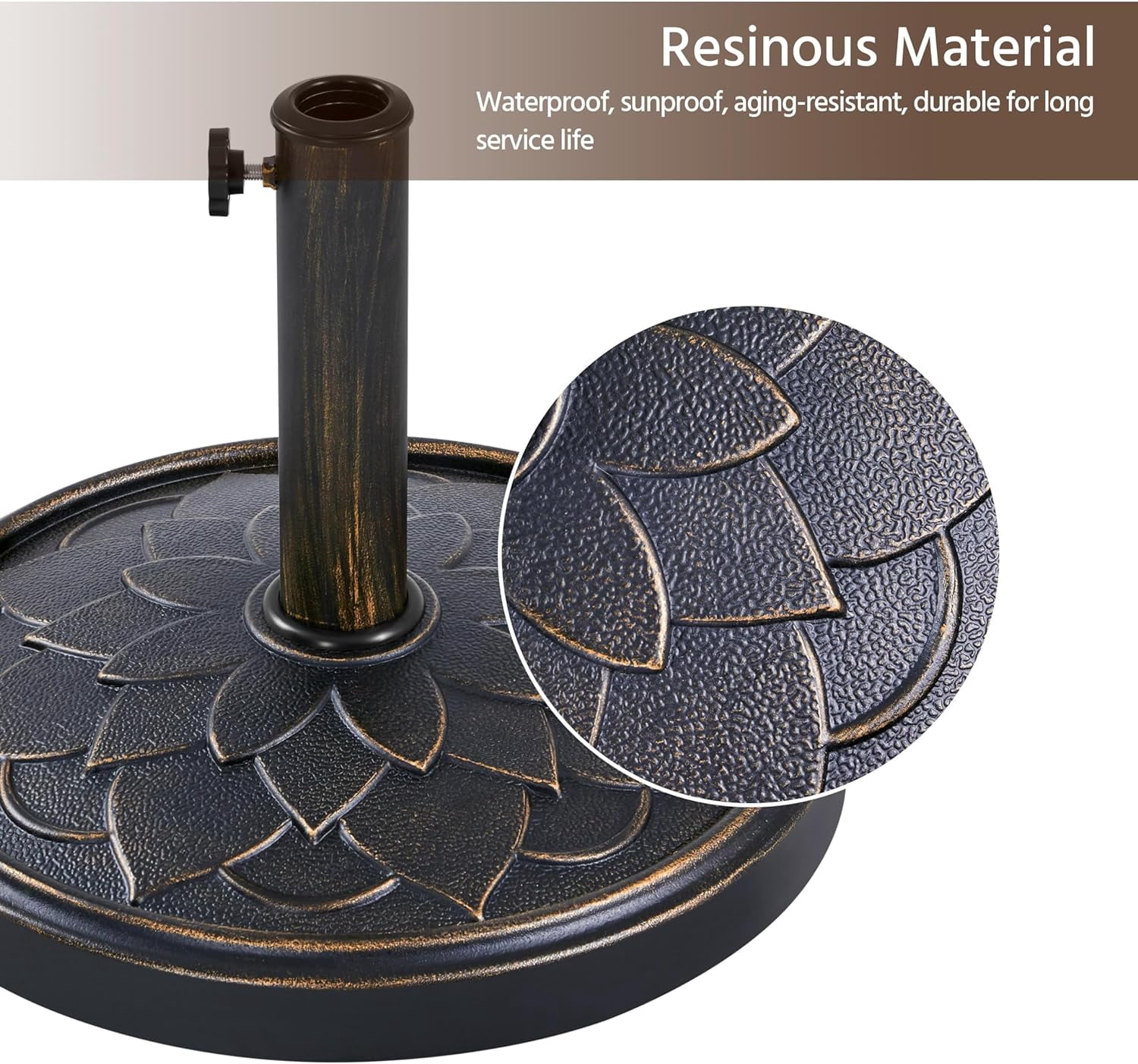 MorandiMal 18'' Patio Umbrella Base 26.5lbs Heavy Duty Antiqued Outdoor Market Umbrella Stand All-Weather Resin Umbrella Base for Garden & Yard, Bronze