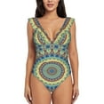 thumbnail image 2 of Yiaed Round Mandala1 Print Women's Ruffled One Piece Swimsuit V Neck Swimwear Slimming Monokini for Woman-Large, 2 of 8
